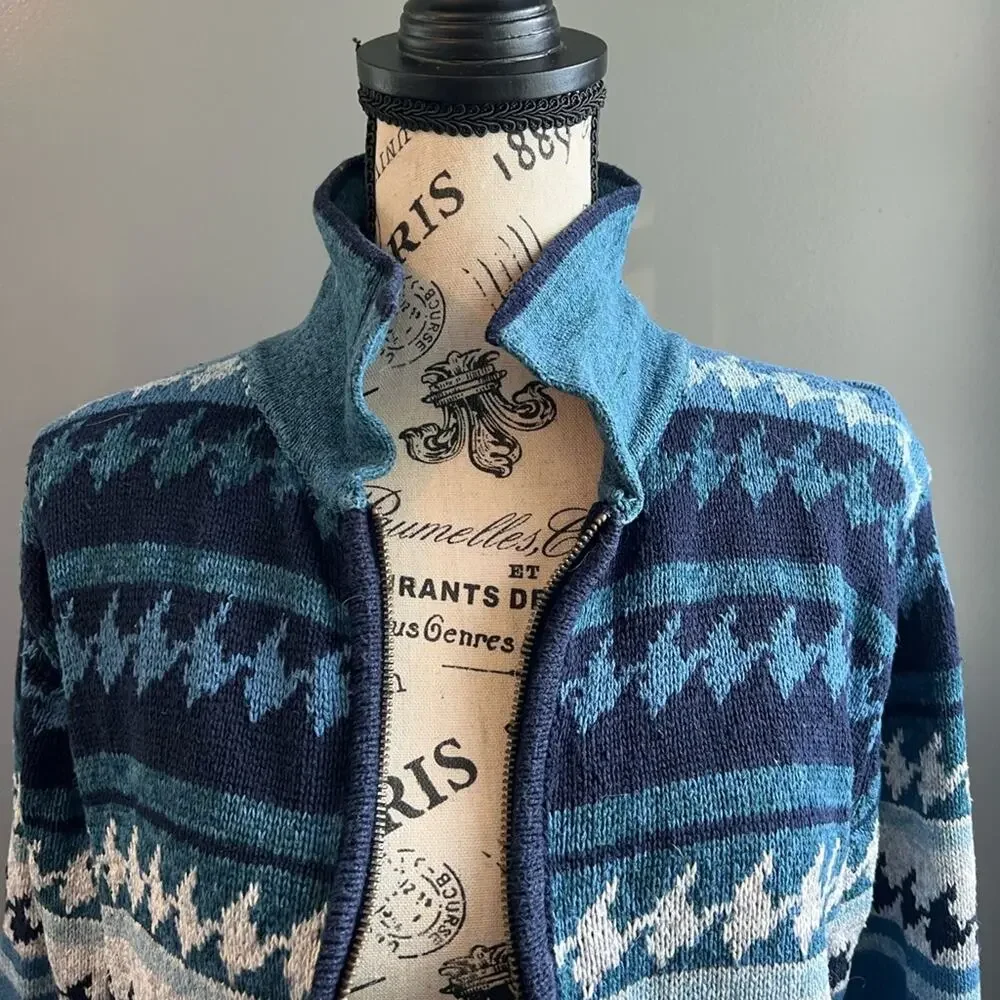 Vintage Erika & Co blue white and black striped patterned collared zip up jacket - Picture 7 of 9